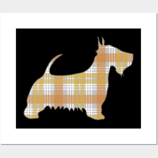 Metallic Gold, Silver and Bronze Tone Tartan Scottish Terrier Dog Silhouette Wall Art by MacPean